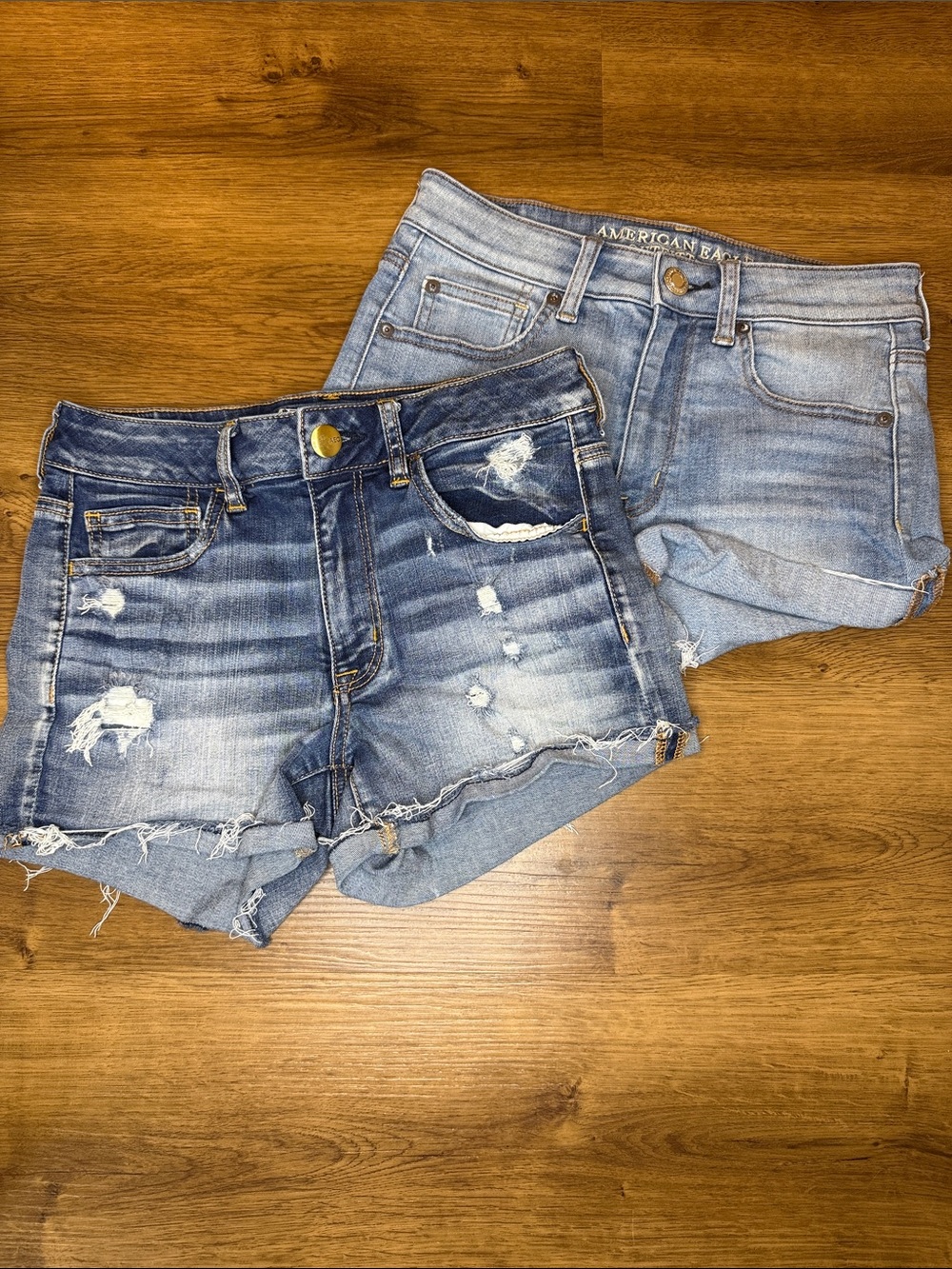 American Eagle Hi Rise Shortie Stretch Cutoff Distressed Faded Set of 2 Size 6